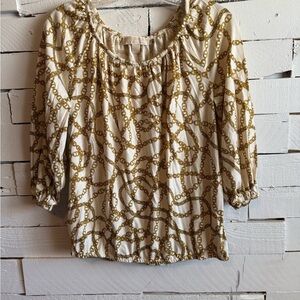 Michael Kors Chain Print Blouse in Cream and Gold